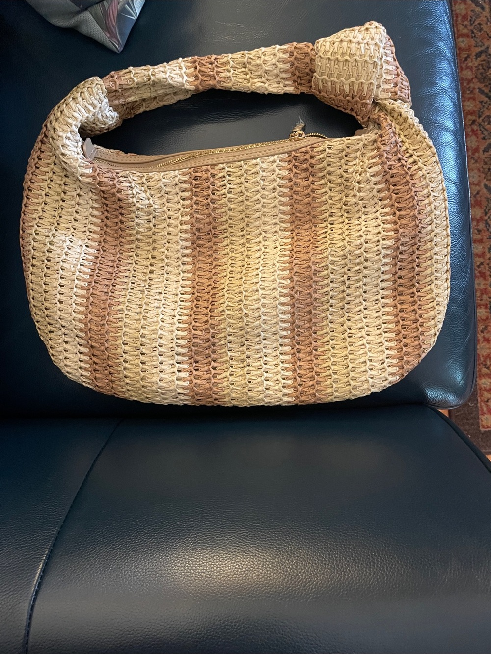 Woven Straw Shoulder Bag in Natural Brown Tones NWOT